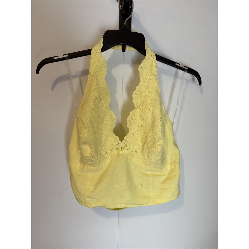 Wild Fable Lemon Yellow Crop Tank Top Eyelet Lace Fabric Women Med NWT Chest 35"